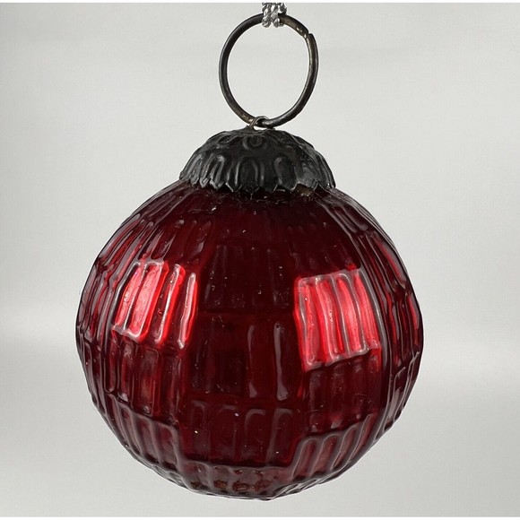 Vtg Kugel Style Thick Mercury Glass Scarlet Red &‎ Amber Ball Ornaments Set/6 - Picture 11 of 12